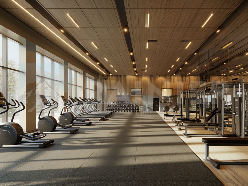 dán phim cách nhiệt cho spa - phòng gym không gian hiện đại nhiều cửa kính