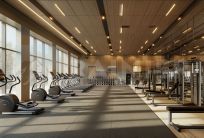 dán phim cách nhiệt cho spa - phòng gym không gian hiện đại nhiều cửa kính