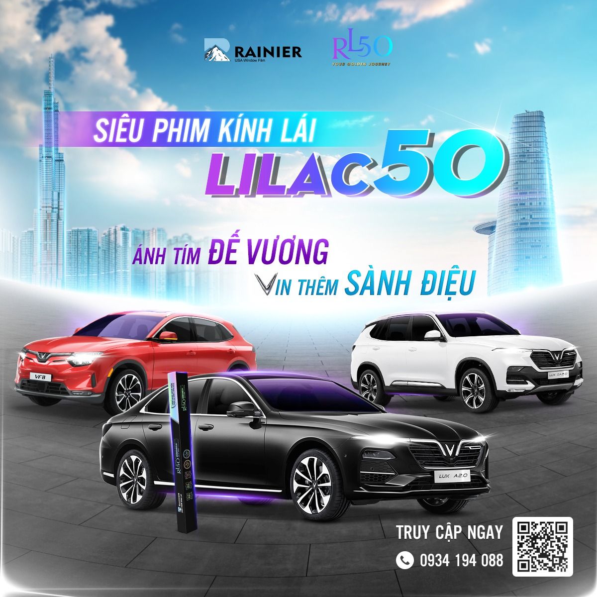 Phim cách nhiệt kính lái Rainier Lilac 50 mang đến vẻ sang trọng và khả năng chống nóng vượt trội