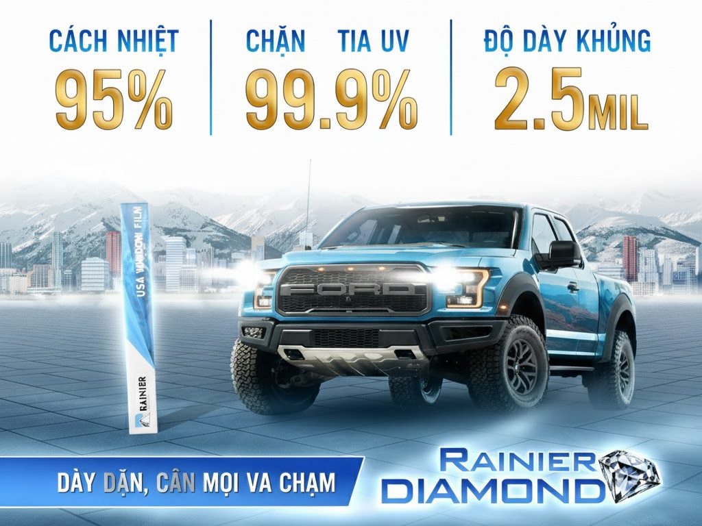 Các chỉ số vượt trội của phim cách nhiệt Rainier Diamond Bảng chỉ số phim cách nhiệt Rainier Diamond về khả năng chống tia UV, IR và truyền sáng