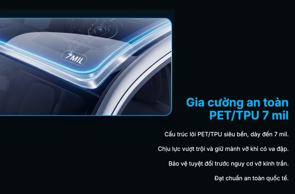 Phim cách nhiệt dày 7 mil giúp bảo vệ kính trần ô tô khỏi nứt vỡ và tia UV Độ dày hoàn hảo của phim cách nhiệt cửa sổ trời Rainier Skymagic