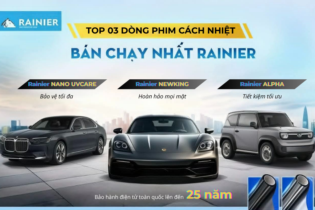 Phim cách nhiệt Rainier không chỉ bảo vệ sức khỏe mà còn nâng cao thẩm mỹ công trình. Hình ảnh top 03 dòng phim cách nhiệt bán chạy nhất Rainier
