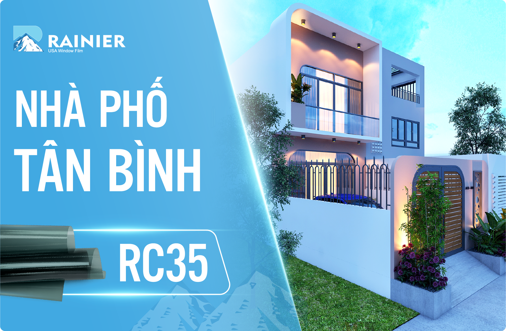 Dán phim cách nhiệt Rainier Villa Nano UVCare tại nhà phố Tân Bình