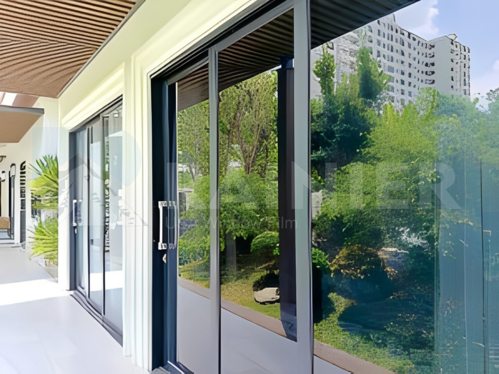 Cửa kính dán phim cách nhiệt nhà ở cao cấp Cửa kính lớn được dán phim cách nhiệt trong suốt giúp giảm nhiệt và giữ ánh sáng tự nhiên